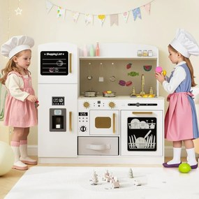 Costway Set cucina in legno per bambini, Cucina giocattolo con lavagna regalo per bambini 3+ anni Bianco