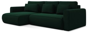 Divano angolare verde allungabile/con contenitore (con penisola a sinistra/con chaise lounge) con rivestimento in velluto Kapua – Makamii