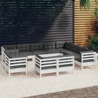 Set Divani da Giardino 12 pz con Cuscini Bianchi Legno di Pino cod mxl 44390