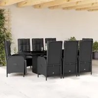 Set da Pranzo da Giardino 9 pz con Cuscini Nero in Polyrattan 3213526