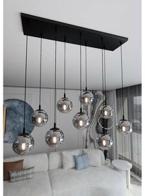 Lampadario a Sospensione in Acciaio e Vetro COSMO 9 Nero 9xE14 Colore delle Sfere Grafite
