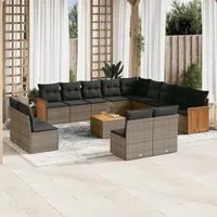 Set Divani da Giardino 14pz con Cuscini in Polyrattan Grigio 3260576