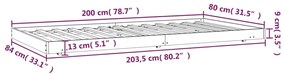 Giroletto Nero 80x200 cm in Legno Massello di Pino