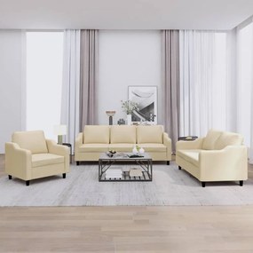 Set Di Divani 3 Pz Con Cuscini Crema İn Tessuto /