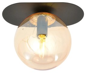 Plafoniera Minimal 1 Luce Teia In Acciaio Nero E Sfera Vetro Ambra