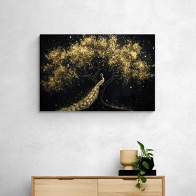 Quadro su tela – Pavone dorato sull'albero