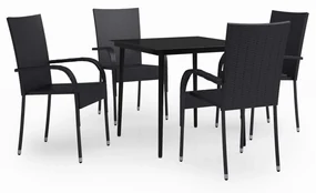 Set da pranzo da giardino 5 pz nero