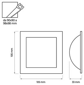 Faro LED da incasso Quadrato Luce INDIRETTA 8W Foro 92x92mm Colore Bianco Naturale 4.000K
