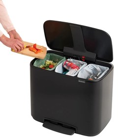 Cestino per la spazzatura in acciaio in nero opaco per raccolta differenziata/con pedale 33 l Bo – Brabantia