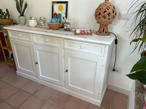 Credenza classica 3 ante  in legno bianco opaco