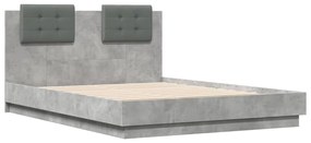 Giroletto con testiera e led grigio cemento 140x190 cm