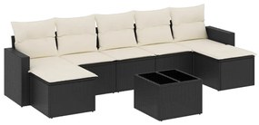 Set divani da giardino con cuscini 8 pz nero in polyrattan
