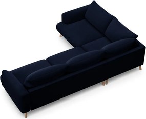 Divano angolare blu scuro (con penisola a sinistra/a L) con rivestimento in velluto Naomi – Micadoni