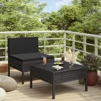 Set Divani da Giardino 2 pz con Cuscini in Polyrattan Nero cod mxl 37753