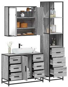 Set Mobili Da Bagno 3 Pz Grigio Sonoma İn Legno Multistrato /