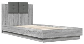 Giroletto con testiera grigio sonoma 90x200cm legno multistrato
