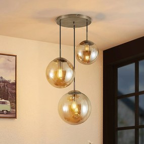Lampada a sospensione in vetro Teeja Lindby, dimmerabile, Crema / Ambra, Soggiorno / Sala da pranzo, Vetro, Moderno, Lampada a sospensione