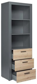 Libreria con 3 cassetti in laminato grigio e quercia