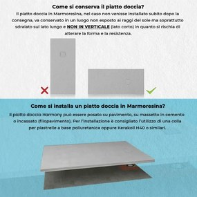 Piatto doccia 100x120 in marmoresina cemento con griglia in acciaio inox Harmony