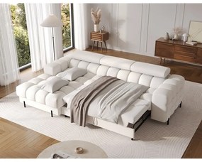 Divano angolare color crema allungabile/con contenitore (con penisola a sinistra/con chaise lounge) con rivestimento in bouclé Felro – ELTAP