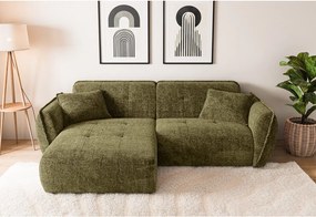 Divano angolare verde (con penisola a sinistra/con chaise lounge) con rivestimento in ciniglia Nelia – Ropez