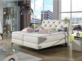 Letto matrimoniale boxspring Coimbra - 160 x 200 cm , Ecopelle bianco panna