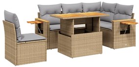 Set divano da giardino 6 pz con cuscini beige in polyrattan