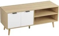 Mobile TV 46 Max 2 Ripiani 2 Ante 110x39x48,8 cm in Truciolato Bianco e Legno Naturale