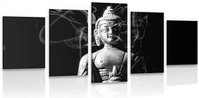Quadri 5 pezzi – Statua del Buddha in bianco e nero