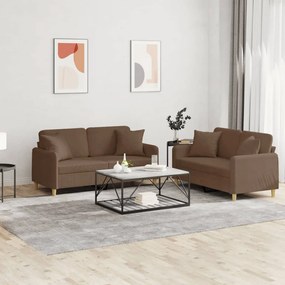 Set Di Divani 2 Pz Con Cuscini Marrone İn Tessuto /