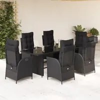 Set da Pranzo da Giardino 7 pz Nero con Cuscini in Polyrattan 3213352