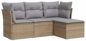 Set divano da giardino 4 pz con cuscini beige in polyrattan