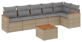 Set Divani da Giardino 7 pz con Cuscini Beige in Polyrattan