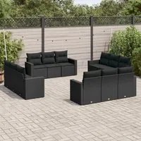 Set Divani da Giardino 12 pz con Cuscini Nero in Polyrattan 3251102