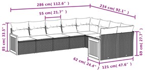 Set Divani da Giardino 9 pz con Cuscini Nero in Polyrattan