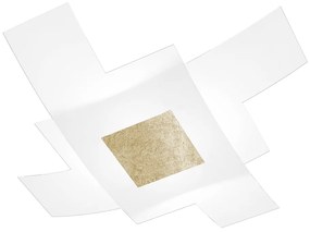 Plafoniera Moderna Tetris Color Metallo Foglia Oro Vetro Bianco 4 Luci E27 95Cm