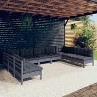 Set Divani da Giardino 9 pz con Cuscini Grigi Massello di Pino 3097177