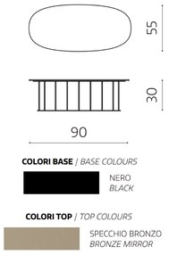 Tavolino D90 cm con base in metallo Nero e piano in vetro Bronzo MUTE