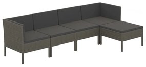 Set divani da giardino 5 pz con cuscini in polyrattan grigio