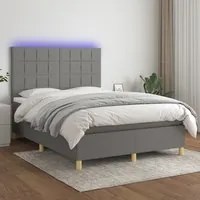 Letto a Molle Materasso e LED Grigio Scuro 140x200cm in Tessuto 3135438