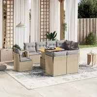 Set Divano da Giardino 9 pz con Cuscini Beige in Polyrattan 3271850