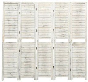 Divisorio 5 Pannelli Bianco Antico 178,5x166 cm Legno Massello