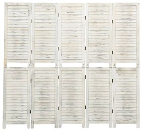 Divisorio 5 Pannelli Bianco Antico 178,5x166 Cm Legno Massello /