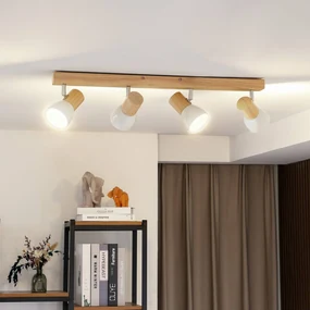 Plafoniera Lindby Thorin, 67 cm, a 4 luci, bianco, legno, E14