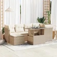 Set Divani da Giardino 7 pz con Cuscini Beige in Polyrattan 3326189