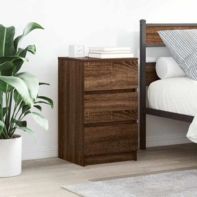 Comodino Con 3 Cassetti Rovere Marrone 39x35x65 Cm /