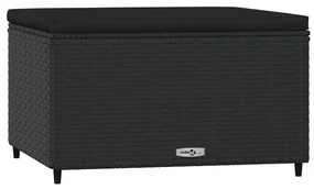 Poggiapiedi da giardino con cuscini in polyrattan nero