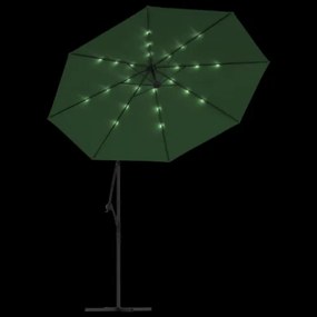 Ombrellone Pensile con Luci LED 300 cm Verde Palo in Metallo