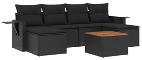 Set divani da giardino con cuscini 7pz nero polyrattan