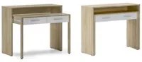 Tavolo allungabile scrivania, console studio ordinatore, 2 cassetti , rovere/bianco